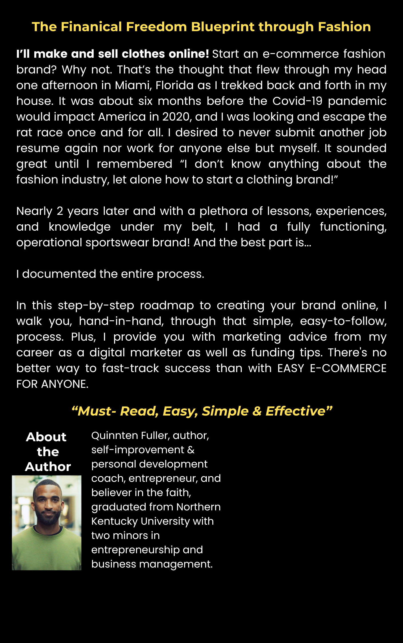 EASY E-COMMERCE FOR ANYONE by: Quinnten Fuller (2nd Edition - Paperpack - 2024)